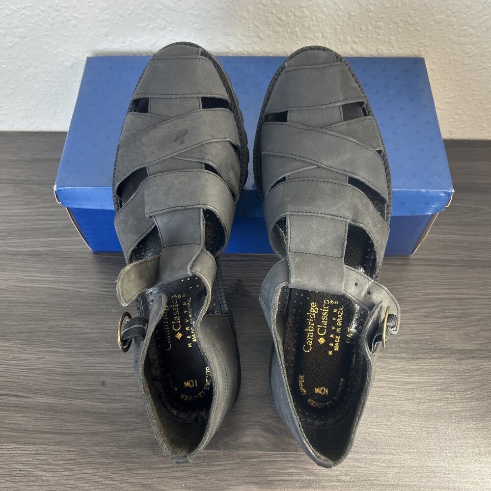 Cambridge Classics Fisherman Sandals Mens 10 M Black Leather Brazil New Vintage